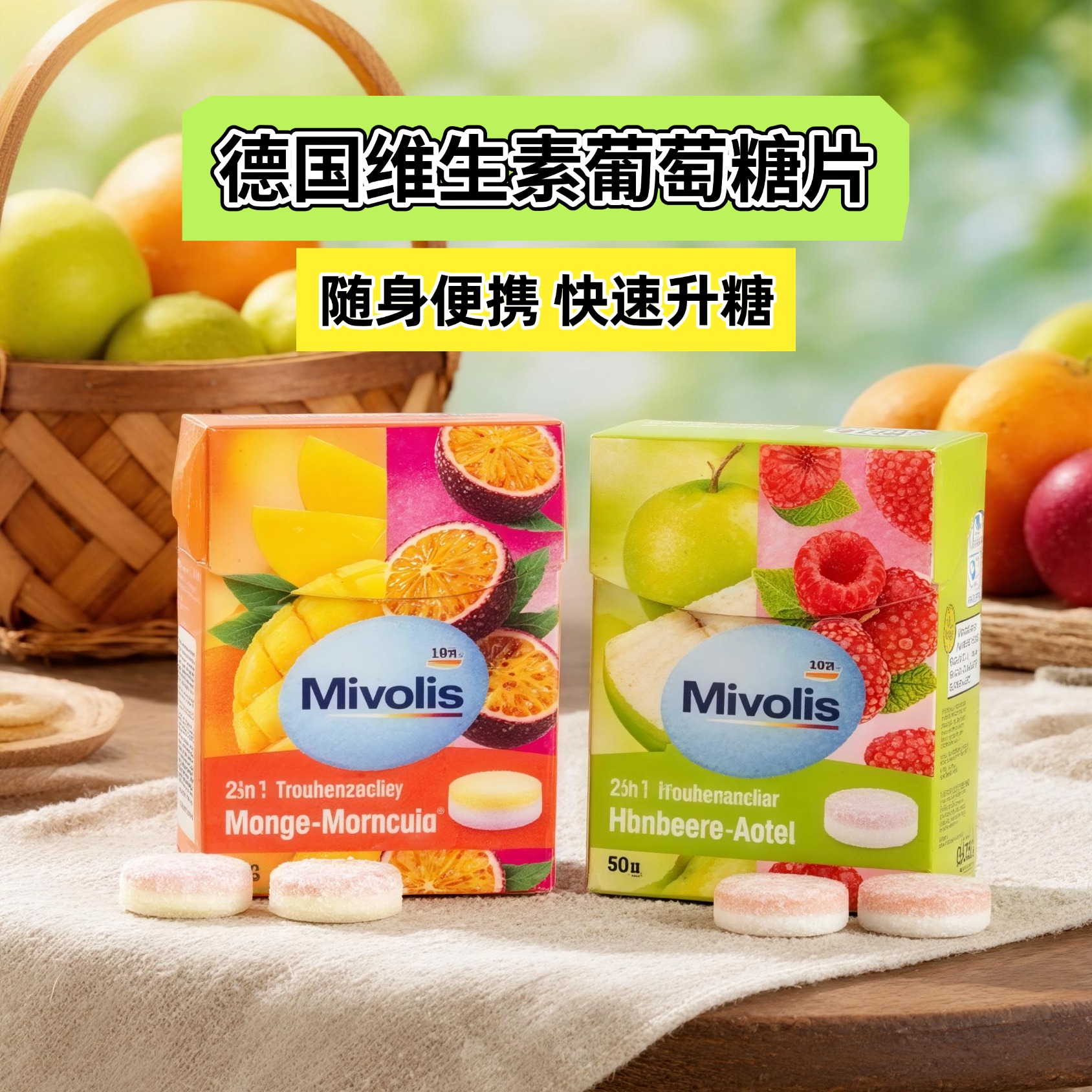 【保税仓发】德国mivolis葡萄糖片低血糖头晕糖水果味葡萄糖糖果