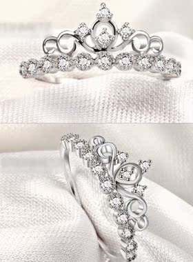 925纯银 莫桑石FLAME钻石皇冠戒指 女王加冕之冠开口活口