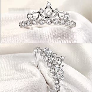 925纯银 莫桑石FLAME钻石皇冠戒指 女王加冕之冠开口活口