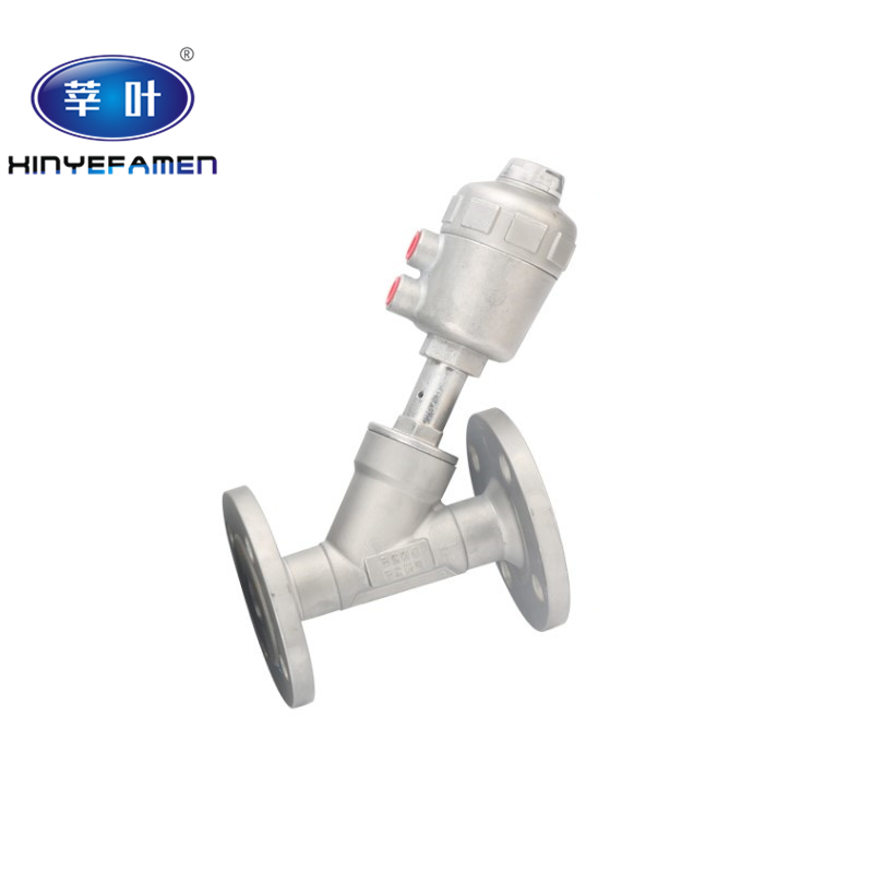 304不锈钢气动法兰角座阀蒸汽耐高温阀DN15 20 25 32 40 50 65 80