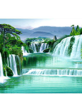 流水生财山水风景画墙贴纸