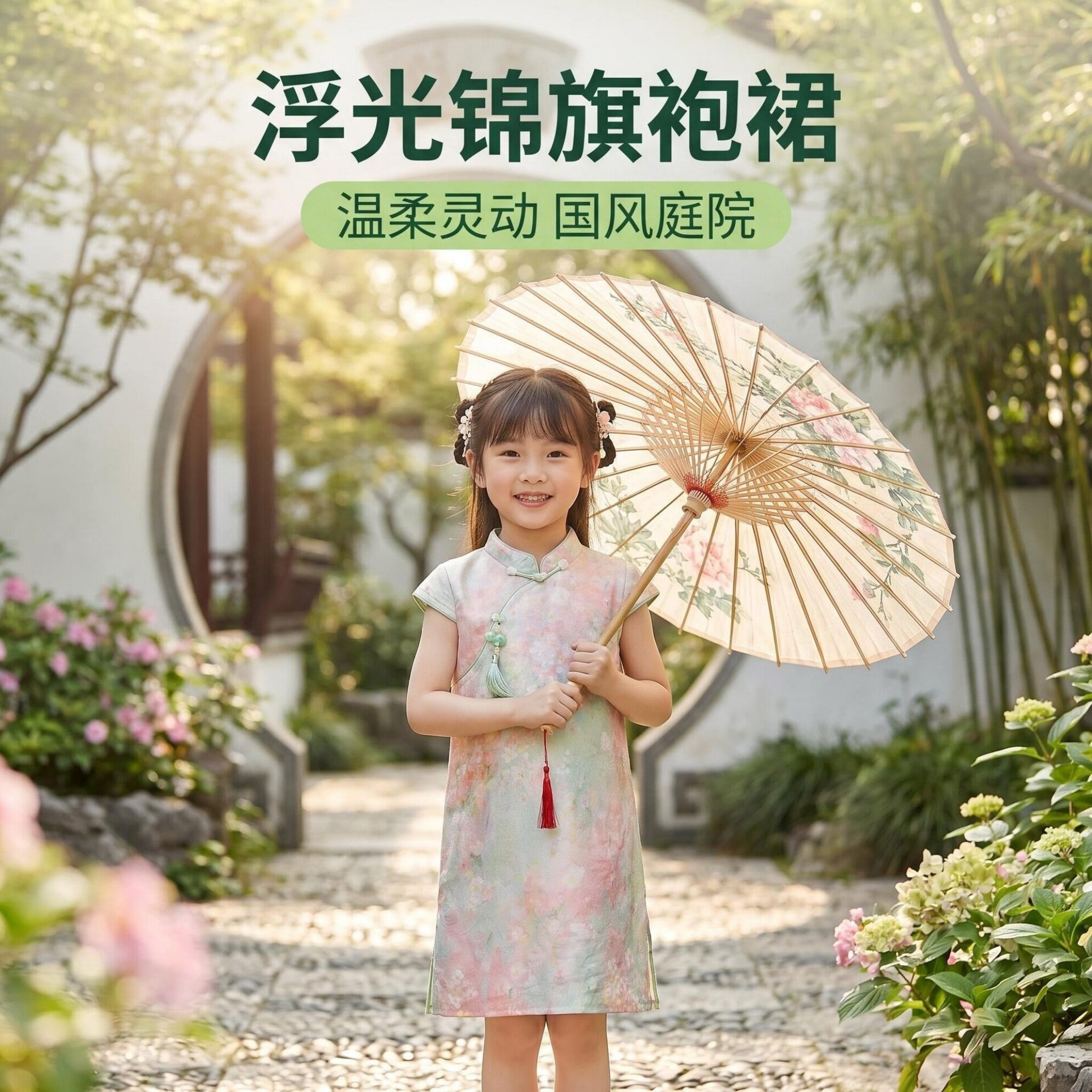 女童纯棉温柔风旗袍中国风公主裙
