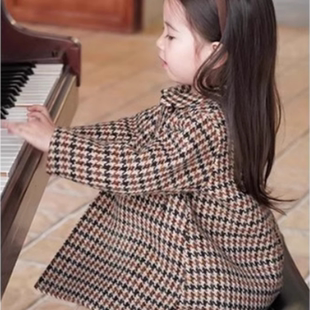 2025秋冬新款女童纯棉气质夹棉加厚格子公主外套英伦风呢大衣儿童