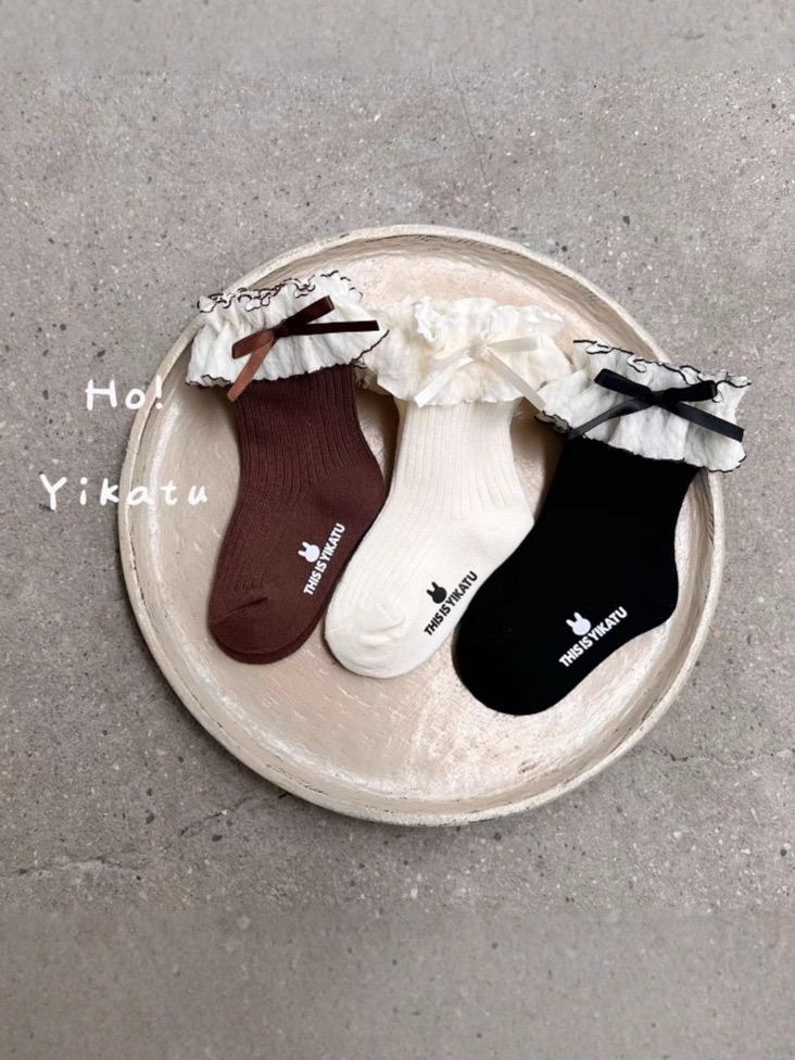 25秋冬yikatu伊卡兔童袜女孩中筒蓬蓬蝴蝶结甜美公主卷边学生8126