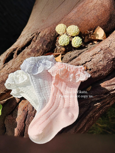 Yikatu伊卡兔正品宝宝袜儿童袜子春夏新款彩色布花边无骨网眼8023