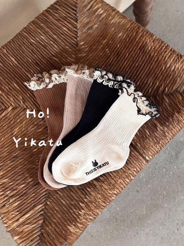 YKT伊卡兔童袜正品秋冬新款女童蝴蝶结蕾丝花边公主韩系文艺8120