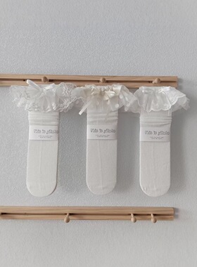 伊卡兔小腿袜儿童袜子春夏新款白色蕾丝花边蝴蝶结中筒防蚊袜9049