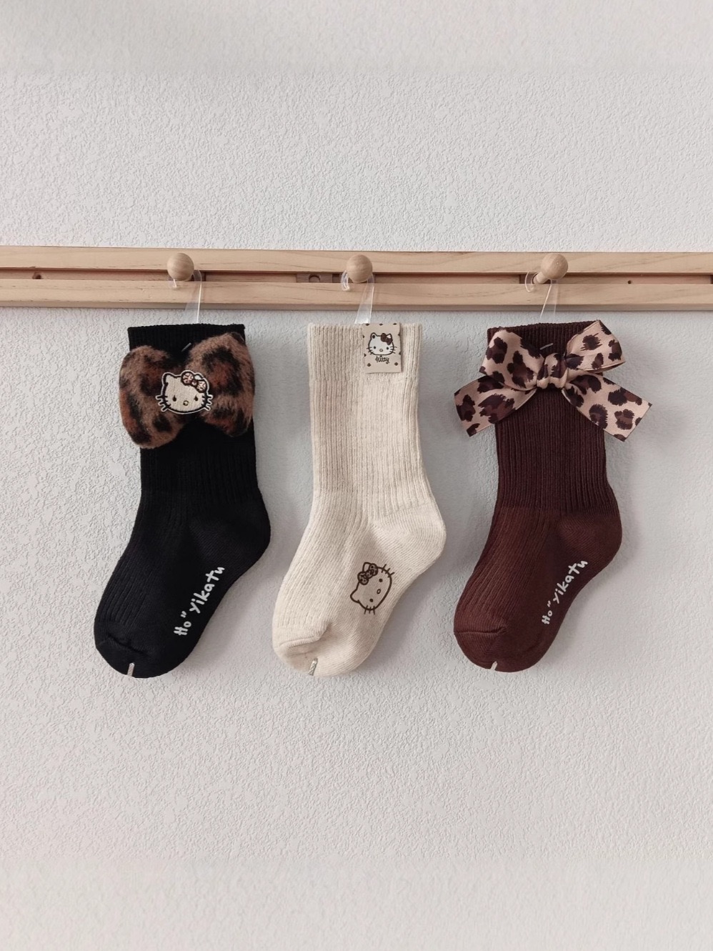 儿童袜子伊卡兔童袜韩系25秋冬新韩系爆款豹纹蝴蝶结KT猫布标8143