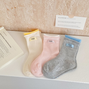 儿童袜子伊卡兔正品26春夏新彩色拼色撞色字母网眼中筒学生袜9032