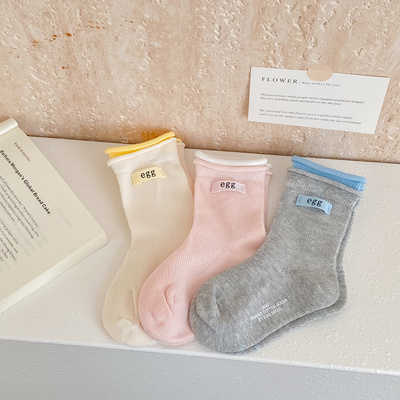 儿童袜子伊卡兔正品26春夏新彩色拼色撞色字母网眼中筒学生袜9032