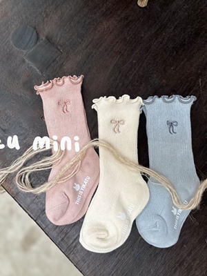 伊卡兔宝宝袜7138双针无骨刺绣蝴蝶结公主袜木耳边韩范洋气淑女风