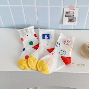 儿童袜子伊卡兔正品26年春夏新款中筒卡通米菲兔无骨网眼袜子9011