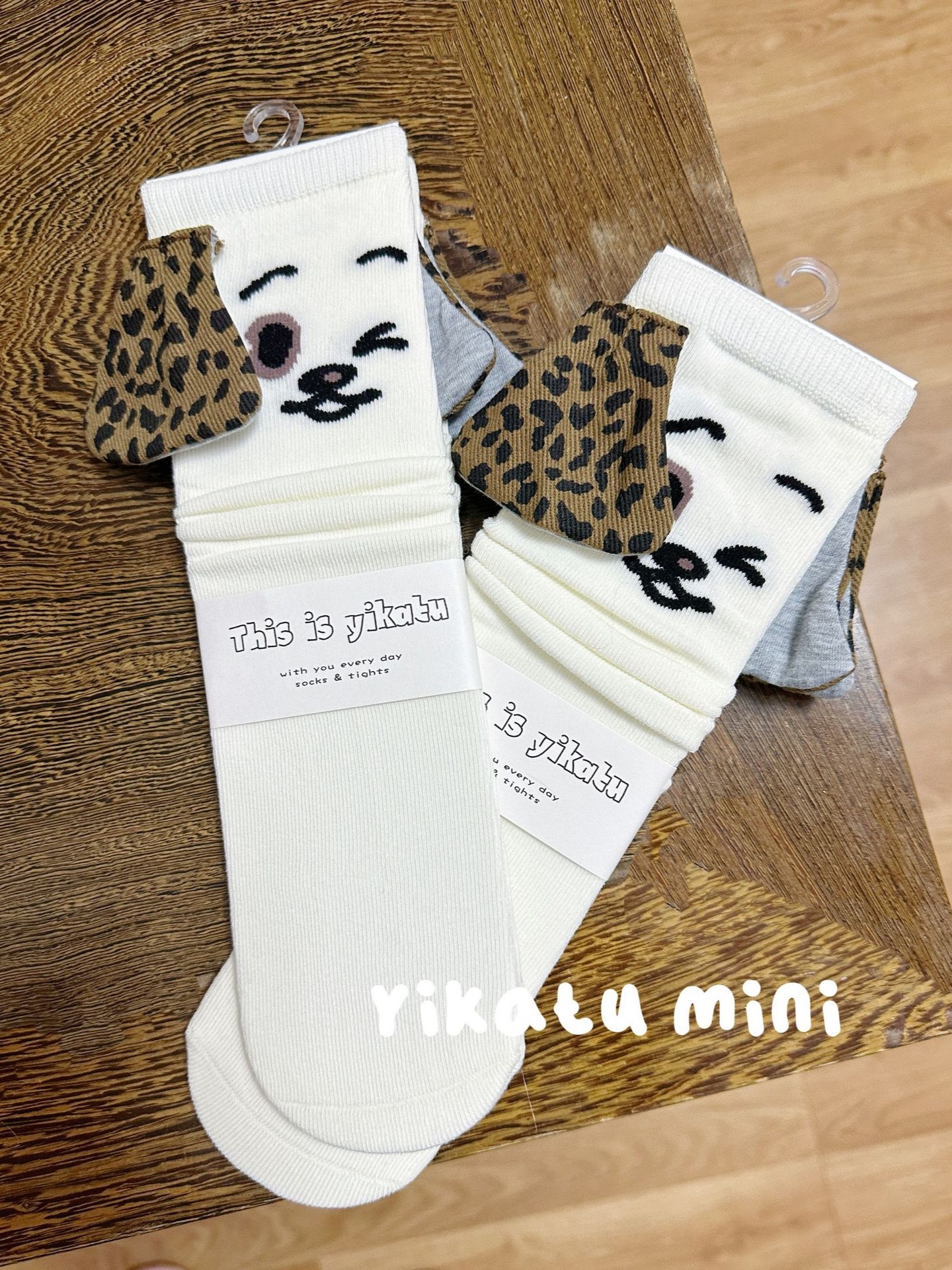 Yikatu伊卡兔儿童袜子秋款新款豹纹耳朵小白狗无跟均码7181可亲子