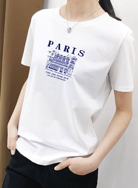 圆领宽松白色短袖T恤女薄2025春夏新款欧货字母印花半袖ins上衣潮