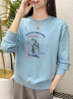 圆领无帽卫衣女2025春秋新款薄款韩版慵懒宽松套头白色上衣外套潮