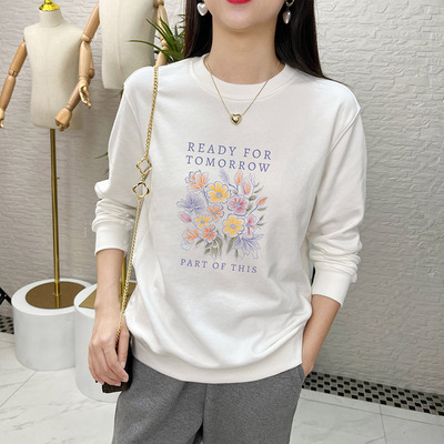 圆领无帽卫衣女2025春秋新款薄款bf风宽松白色加绒加厚上衣秋冬潮