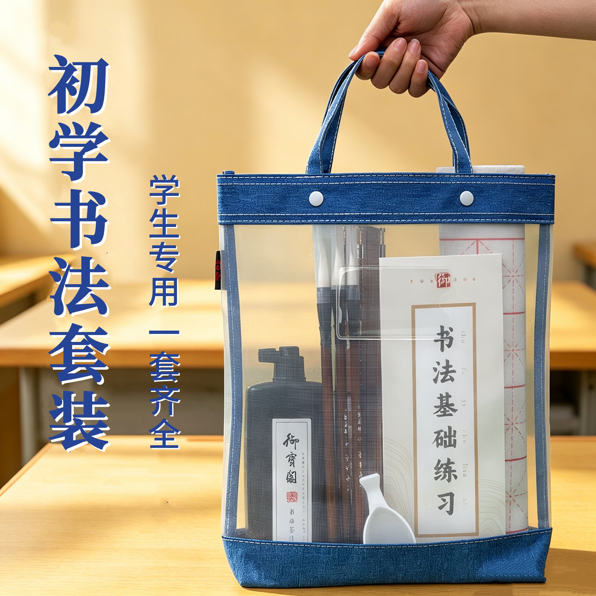 毛笔套装初学者书法专用小学生三年级入门水写布毛笔字软笔练字手提收纳袋全套专业笔墨纸砚文房四宝工具套装