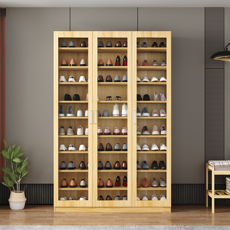 简易实木组装多层家用门口省空间阳台收纳大容量玄关透明双开鞋柜