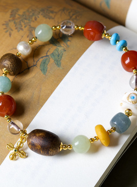 黄奇楠沉香木根付恶魔之泪白水晶蜜蜡珍珠多宝手串文玩木带宝珠