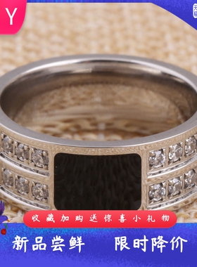 新款欧美简约个性不锈钢黑色滴油对称8MM镶锆简约戒指不掉色指环