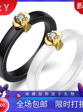新款厂家 欧美陶瓷18K金21MM简约镶钻百搭个性不锈钢戒指
