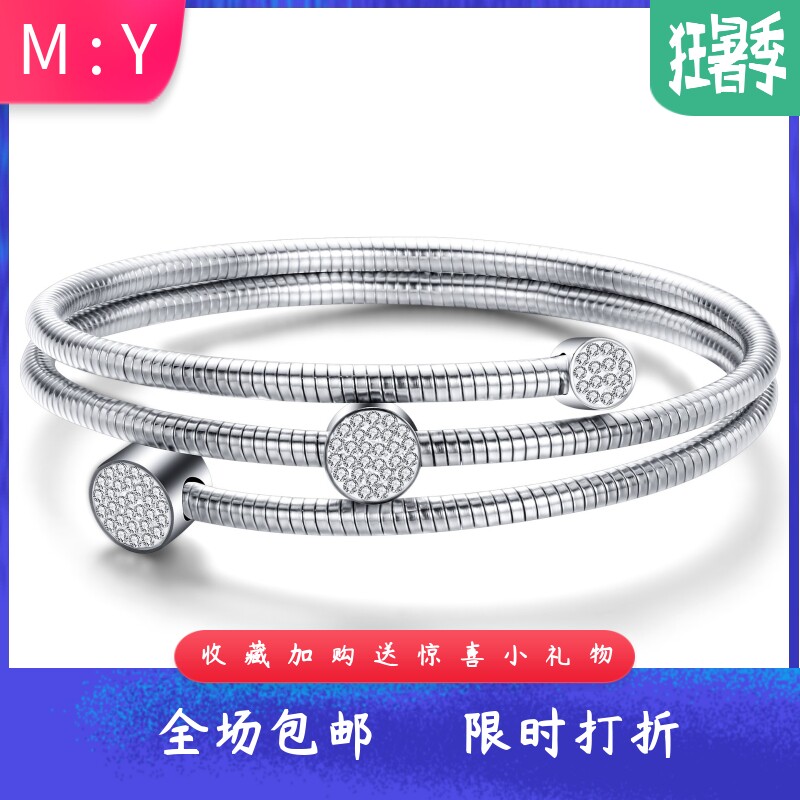 欧美简约3MM镶钻三圆不锈钢蛇骨