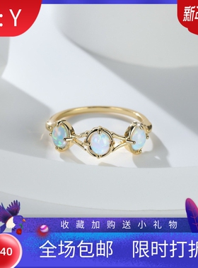 新款跨境亚马逊日式轻奢风黄金三颗白澳宝戒指女式时尚百搭指环