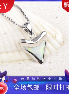 新款 项链女白色澳宝鲨鱼牙齿项链牙齿吊坠毛衣链欧珀