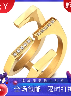 新款欧美跨境热卖ins简约镶锆石可开口双层简约戒指 钛钢时尚指环