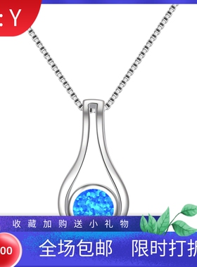 新款 ins风 爆款澳宝蓝色澳宝花瓶项链吊坠饰品镶进口欧泊