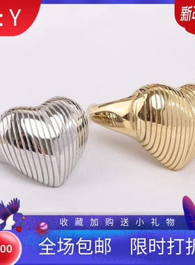新款欧美时尚个性复古做旧开口爱心条纹戒指潮流不锈钢桃心戒指女