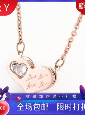 新款韩版ins时尚爱心镶锆玫瑰金项链锁骨链钛钢不锈钢情人节礼物