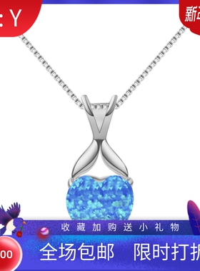 新款 ins风 爆款澳宝蓝色澳宝 爱心吊坠饰品镶进口欧泊