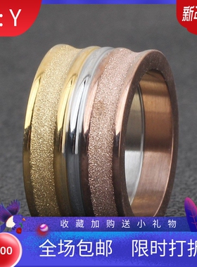 新款欧美热卖12MM拼接钛钢戒指时尚磨砂三色个性不锈钢戒指指环女