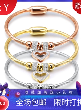 新款欧美跨境3MM热卖时尚简约ins镂空镶钻桃心蛇链手镯磁铁扣手环