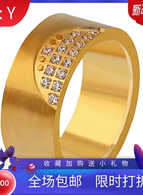 新款亚马逊欧美跨境8MM半圆镶钻18K金钛钢不锈钢时尚戒指指环