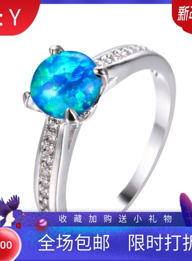 白色圆形欧泊现货戒指