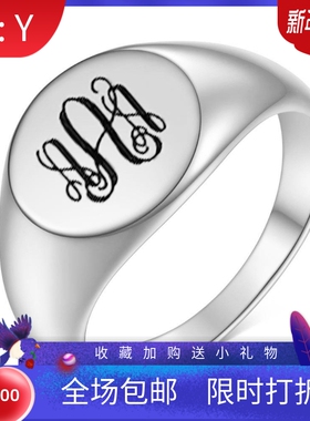 新款跨境欧美不锈钢26英文字母印花字体圆形戒指女时尚简约钛钢节