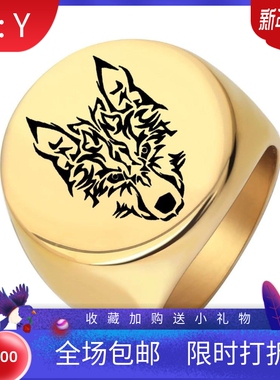 新款厂家不锈钢男士戒指光面钛钢22MM草原动物个性狼头霸气指环女