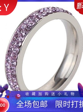 新款厂家 欧美简约个性4MM两排镶钻多色钛钢戒指 学生不锈钢指环