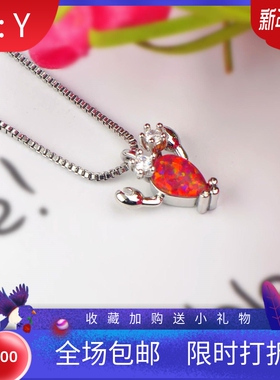 新款项链女欧美时尚饰品橙色澳宝龙虾项链小虾吊坠毛衣链欧珀项链