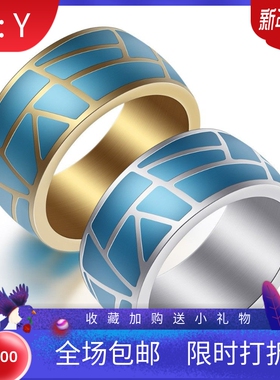 新款厂家直销欧美简约百搭蓝色滴胶仿925男女不锈钢戒指钛钢戒指