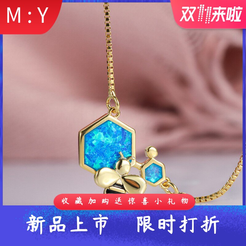 新款春夏韩版几何型饰品黄金澳宝蜜蜂项链女士简约复古ins风吊坠