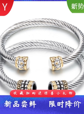 欧美复古钛钢扭线间金10MM双色镶