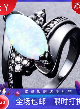 新款时尚欧美风黑金马眼澳宝镶三颗小钻戒指简约个性指环跨境