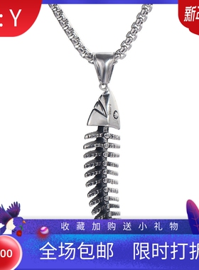 欧美鱼骨头骷髅钛钢现货吊坠新品