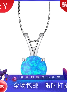 新款 ins风 爆款澳宝蓝色澳宝小圆形吊坠饰品镶进口欧泊