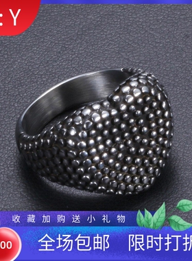 新款欧美跨境17MM复古黑色朋克爱心桃心圆点戒指男铸造钛钢戒指女