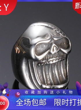 新款欧美网红ins酒吧夜店朋克街头风不锈钢开瓶鬼头戒指潮男暗黑