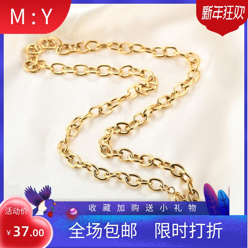 新款欧美跨境复古黑珍珠吊坠O字项链18K金不锈钢十字链项链女